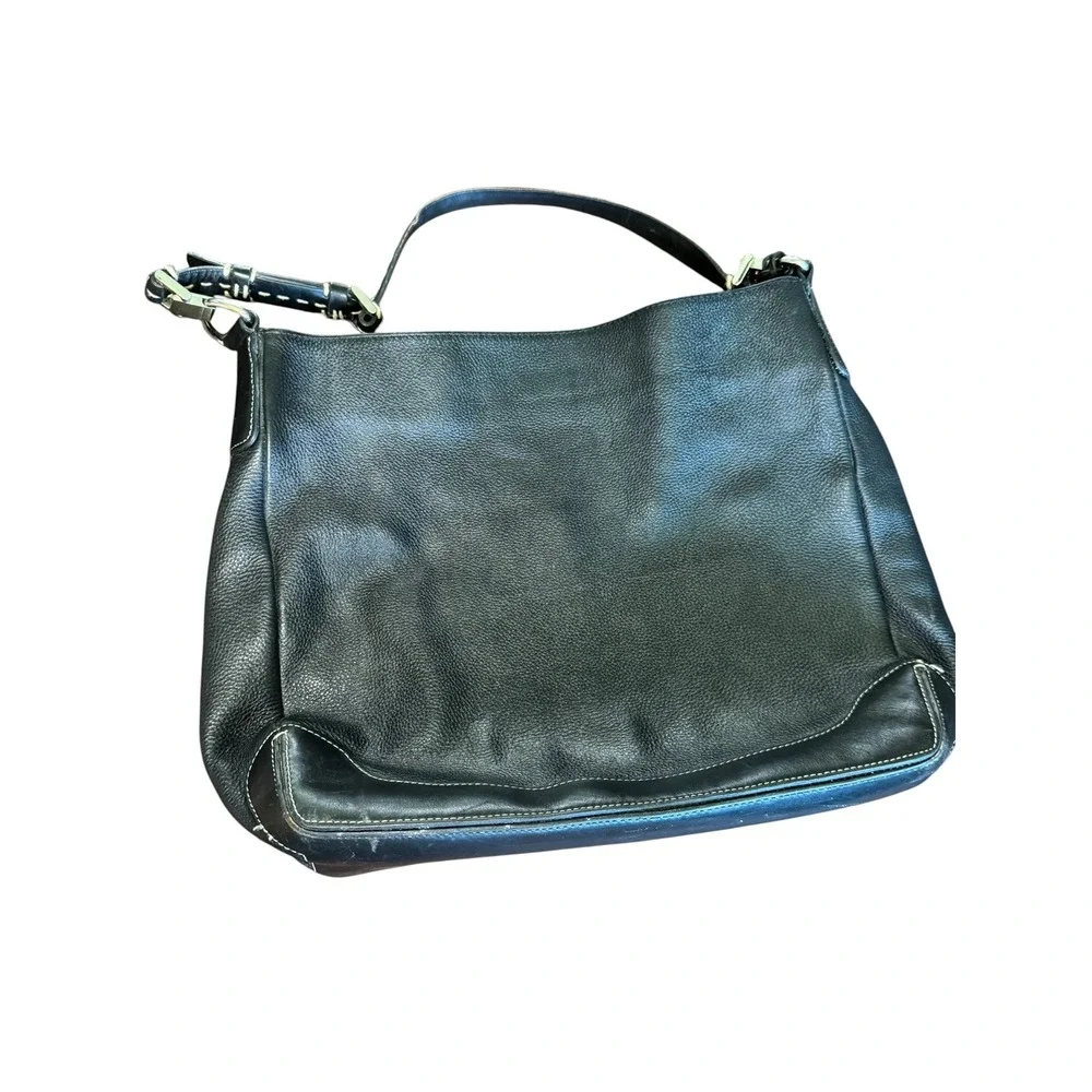 Antonio Melani Black Pebbled Leather Hobo Shoulder Bag Silver Hardware